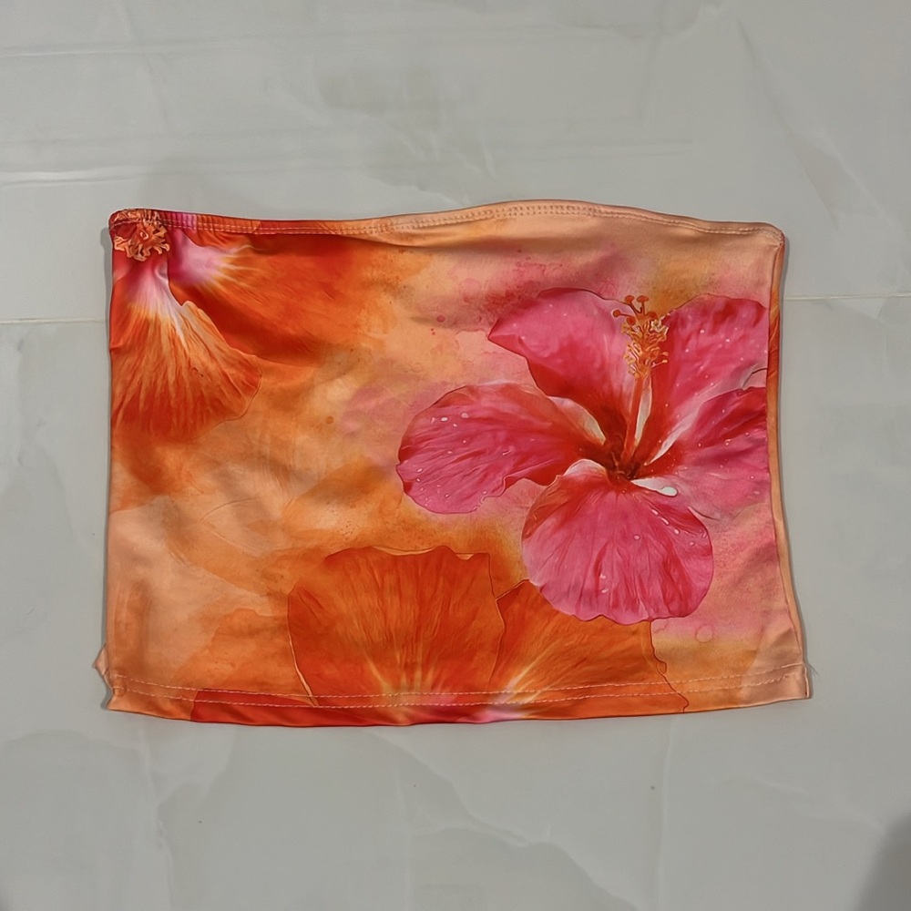 SHEIN Orange and Pink Watercolor Tank Top